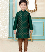 Green festive wear designer silk boys-kurta-pyjama