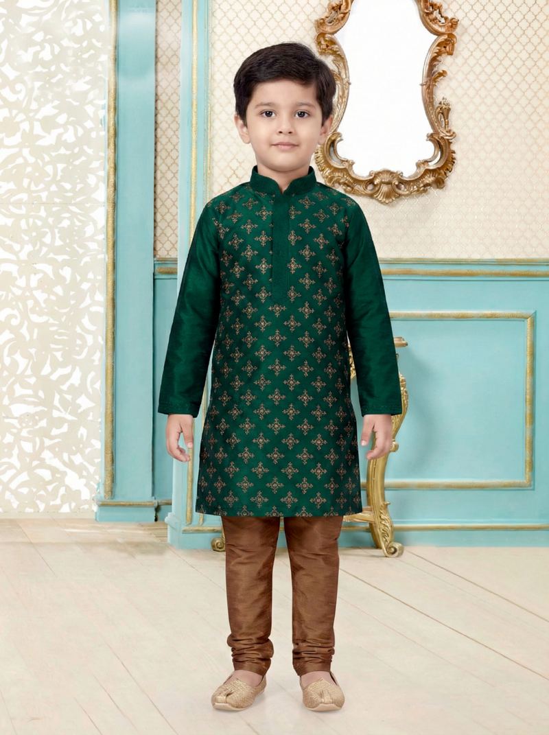 Green festive wear designer silk boys-kurta-pyjama