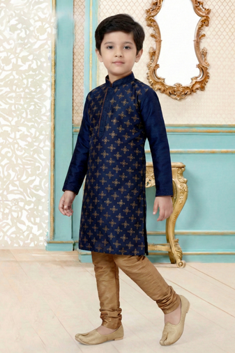 Blue festive wear designer silk boys-kurta-pyjama