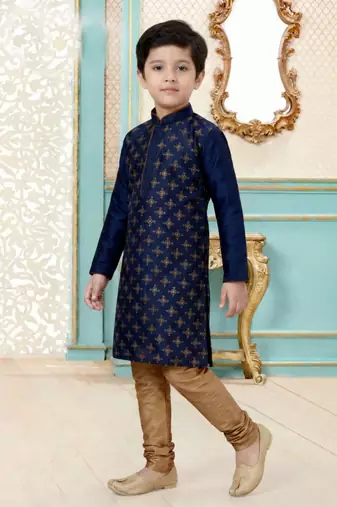 Blue festive wear designer silk boys-kurta-pyjama