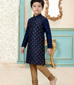 Blue festive wear designer silk boys-kurta-pyjama