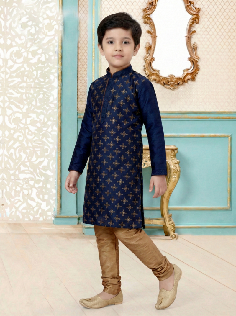 Blue festive wear designer silk boys-kurta-pyjama