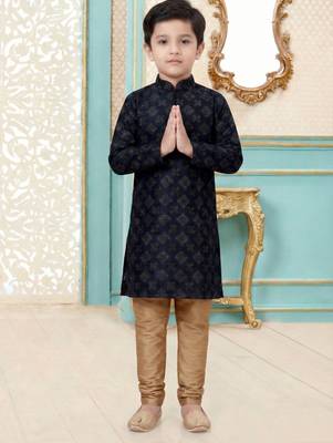 Black festive wear designer silk boys-kurta-pyjama 1