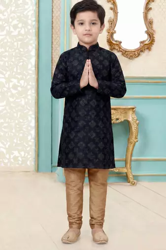 Black festive wear designer silk boys-kurta-pyjama