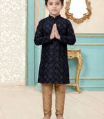 Black festive wear designer silk boys-kurta-pyjama