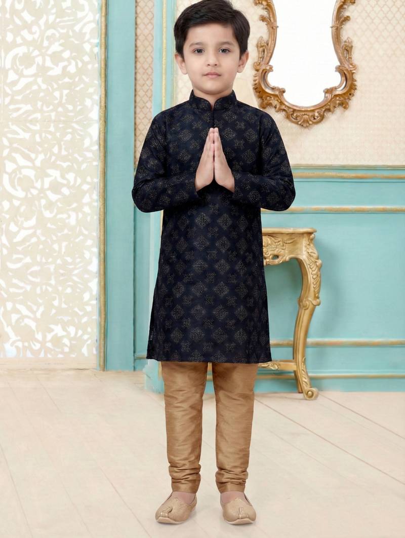 Black festive wear designer silk boys-kurta-pyjama