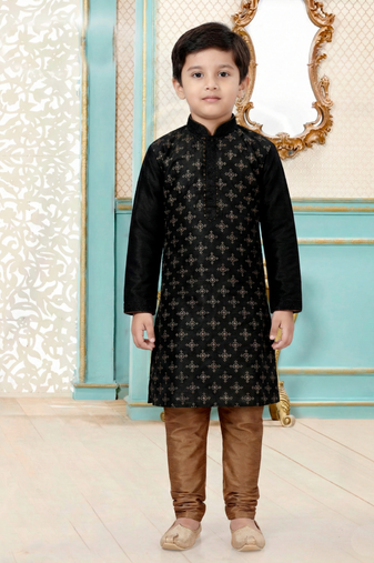 Black festive wear designer silk boys-kurta-pyjama