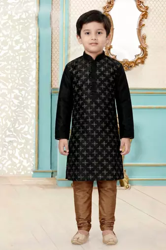 Black festive wear designer silk boys-kurta-pyjama