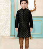 Black festive wear designer silk boys-kurta-pyjama