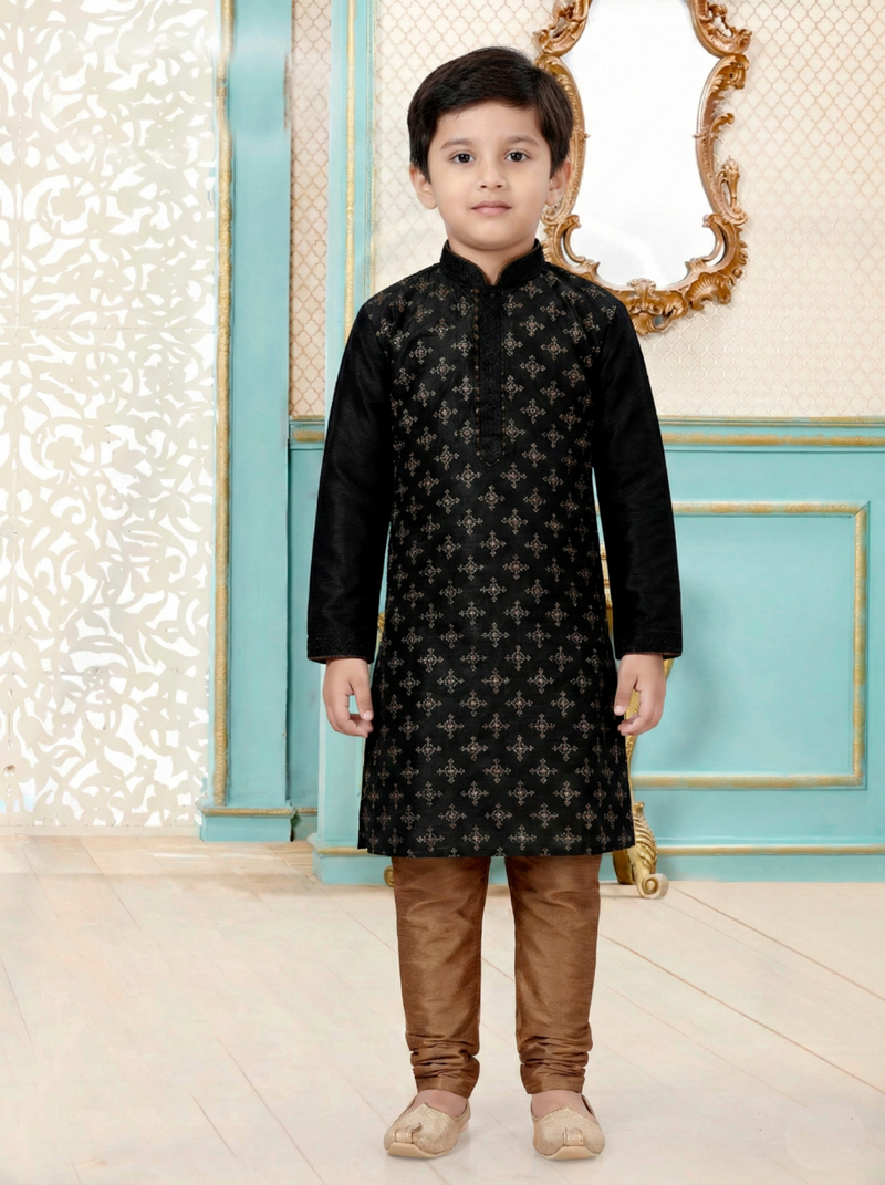 Black festive wear designer silk boys-kurta-pyjama