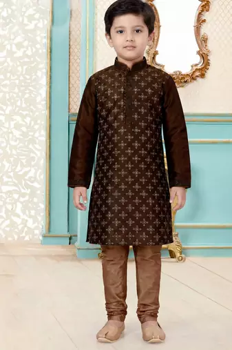 Brown festive wear designer silk boys-kurta-pyjama