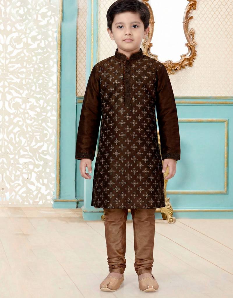 Brown festive wear designer silk boys-kurta-pyjama