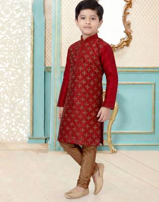Maroon festive wear designer silk blend boys-kurta-pyjama 2