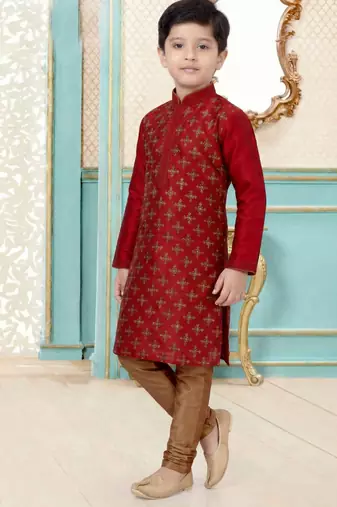 Maroon festive wear designer silk boys-kurta-pyjama