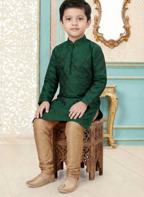 Green festive wear designer silk blend boys-kurta-pyjama 2