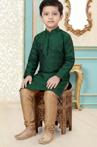 Green festive wear designer silk boys-kurta-pyjama