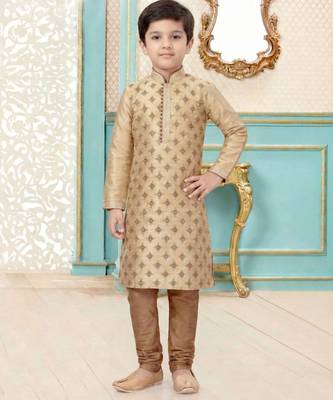 Beige festive wear designer silk blend boys-kurta-pyjama 2