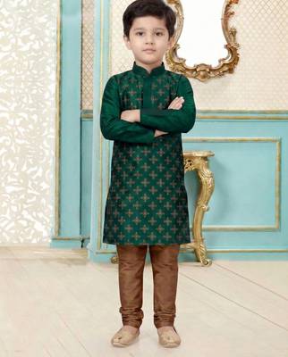 Green festive wear designer silk boys-kurta-pyjama 2