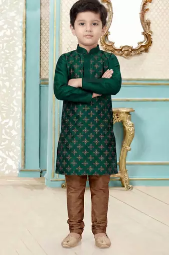 Green festive wear designer silk boys-kurta-pyjama