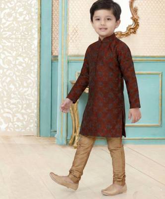 Red festive wear designer silk boys-kurta-pyjama 2