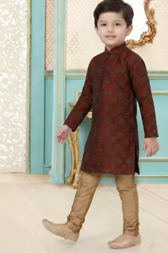 Red festive wear designer silk boys-kurta-pyjama