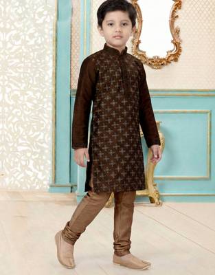 Brown festive wear designer silk blend boys-kurta-pyjama 2