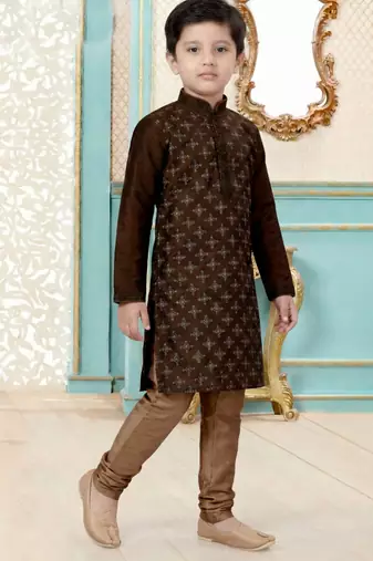 Brown festive wear designer silk boys-kurta-pyjama