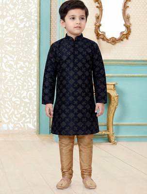 Black festive wear designer silk boys-kurta-pyjama 2
