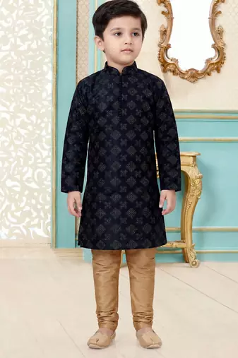 Black festive wear designer silk boys-kurta-pyjama