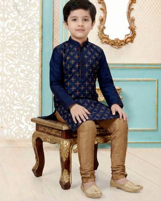 Blue festive wear designer silk blend boys-kurta-pyjama 2