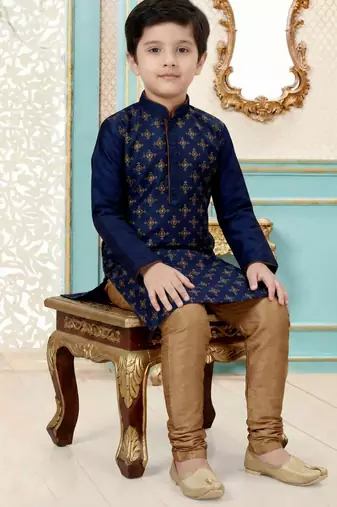 Blue festive wear designer silk boys-kurta-pyjama