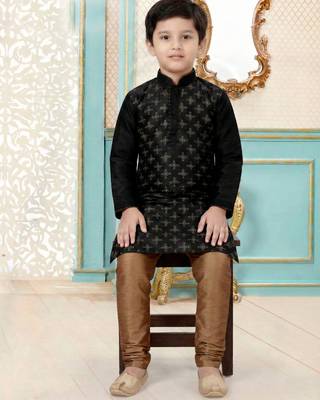 Black festive wear designer silk blend boys-kurta-pyjama 2