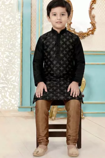 Black festive wear designer silk boys-kurta-pyjama