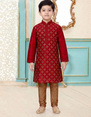 Maroon festive wear designer silk blend boys-kurta-pyjama 3