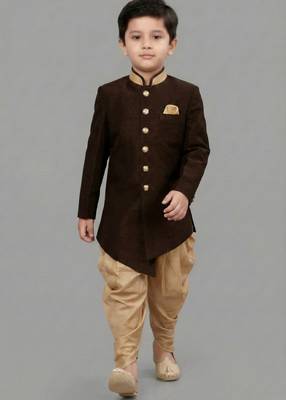 Brown festive wear designer art dupion silk boys-indo-western-dress 1