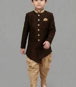 Brown festive wear designer art dupion silk boys-indo-western-dress