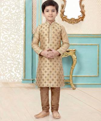 Beige festive wear designer silk blend boys-kurta-pyjama 3