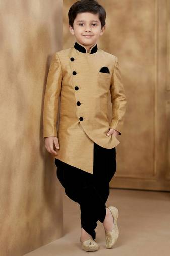 Brown festive wear designer art dupion silk boys-indo-western-dress