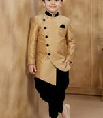 Brown festive wear designer art dupion silk boys-indo-western-dress