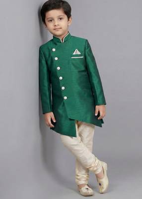 Green festive wear designer art dupion silk boys-indo-western-dress 1