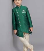 Green festive wear designer art dupion silk boys-indo-western-dress