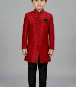 Red festive wear designer art dupion silk boys-indo-western-dress