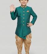Green festive wear designer art dupion silk boys-indo-western-dress