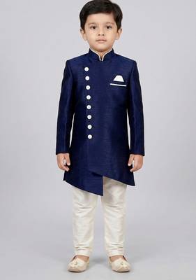Blue festive wear designer art dupion silk boys-indo-western-dress 1