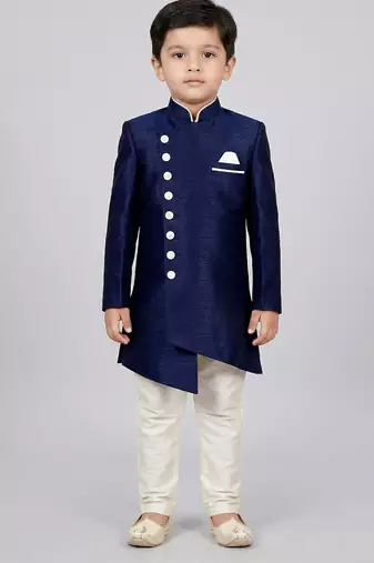 Blue festive wear designer art dupion silk boys-indo-western-dress