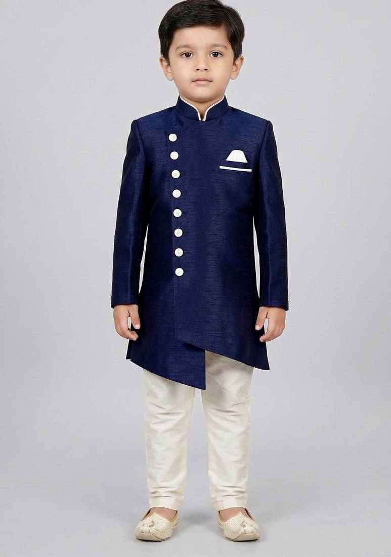 Blue festive wear designer art dupion silk boys-indo-western-dress