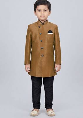 Brown festive wear designer art dupion silk boys-indo-western-dress 1