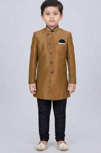 Brown festive wear designer art dupion silk boys-indo-western-dress