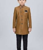 Brown festive wear designer art dupion silk boys-indo-western-dress