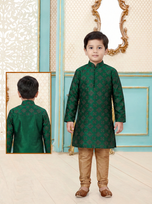 Green festive wear designer silk blend boys-kurta-pyjama 3